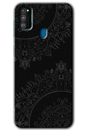 Galaxy M21 Kılıf HD Desen Baskılı Arka Kapak - Siyah Mandala 