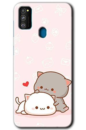 Galaxy M21 Kılıf HD Desen Baskılı Arka Kapak - Kedi Aşkı 