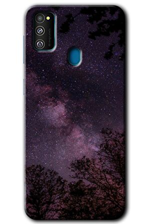 Galaxy M21 Kılıf HD Desen Baskılı Arka Kapak - Gece Galaksi 