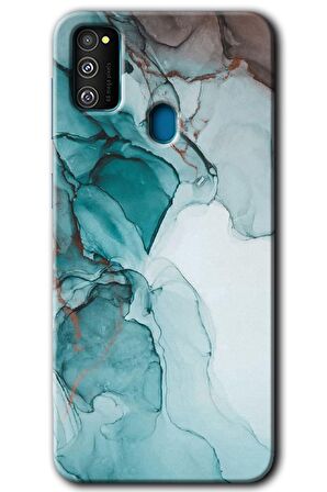Galaxy M21 Kılıf HD Desen Baskılı Arka Kapak - Buzul Mermer 