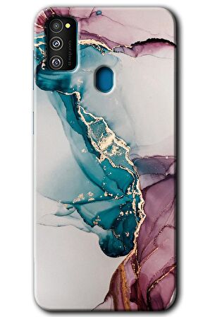 Galaxy M21 Kılıf HD Desen Baskılı Arka Kapak - Liquid Mermer 
