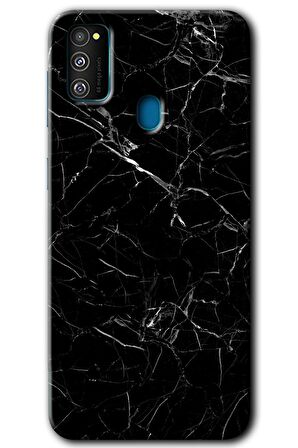 Galaxy M21 Kılıf HD Desen Baskılı Arka Kapak - Siyah Mermer 