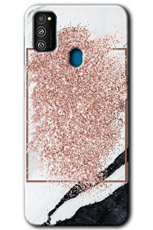 Galaxy M21 Kılıf HD Desen Baskılı Arka Kapak - Simli Mermer 
