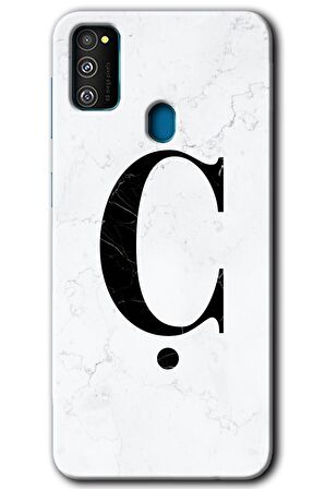Galaxy M21 Kılıf HD Desen Baskılı Arka Kapak - Beyaz Mermer Desenli Ç Harfi 