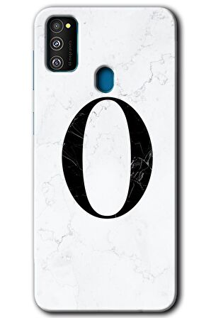 Galaxy M21 Kılıf HD Desen Baskılı Arka Kapak - Beyaz Mermer Desenli O Harfi 