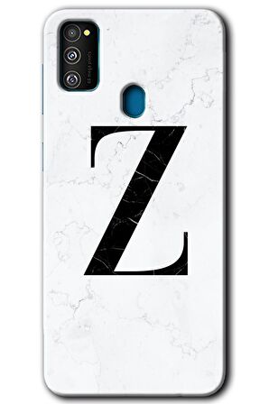 Galaxy M21 Kılıf HD Desen Baskılı Arka Kapak - Beyaz Mermer Desenli Z Harfi 