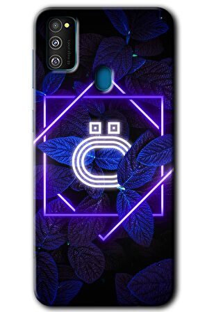 Galaxy M21 Kılıf HD Desen Baskılı Arka Kapak - Dark Neon Yaprak Ö Harfi 
