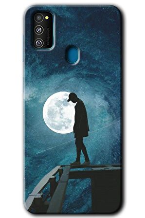Galaxy M21 Kılıf HD Desen Baskılı Arka Kapak - Dolunay Yalnızlık 
