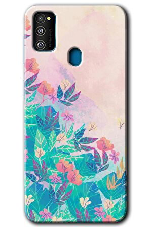 Galaxy M21 Kılıf HD Desen Baskılı Arka Kapak - Çizim Yapraklar 