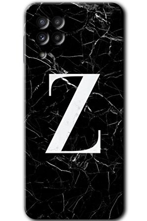 Galaxy M22 Kılıf HD Desen Baskılı Arka Kapak - Siyah Mermer Desenli Z Harfi 