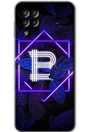 Galaxy M22 Kılıf HD Desen Baskılı Arka Kapak - Dark Neon Yaprak B Harfi 