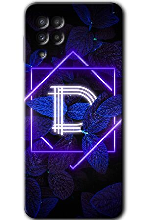 Galaxy M22 Kılıf HD Desen Baskılı Arka Kapak - Dark Neon Yaprak D Harfi 