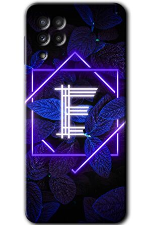 Galaxy M22 Kılıf HD Desen Baskılı Arka Kapak - Dark Neon Yaprak E Harfi 