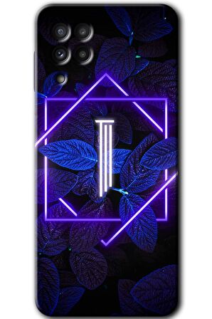 Galaxy M22 Kılıf HD Desen Baskılı Arka Kapak - Dark Neon Yaprak I Harfi 