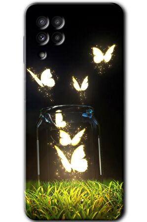 Galaxy M22 Kılıf HD Desen Baskılı Arka Kapak - Işıklı Kelebekler 