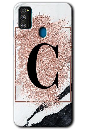 Galaxy M30s Kılıf HD Desen Baskılı Arka Kapak - Pembe Mermer Desenli C Harfi 