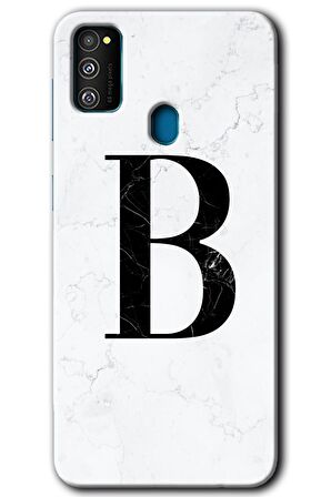 Galaxy M30s Kılıf HD Desen Baskılı Arka Kapak - Beyaz Mermer Desenli B Harfi 