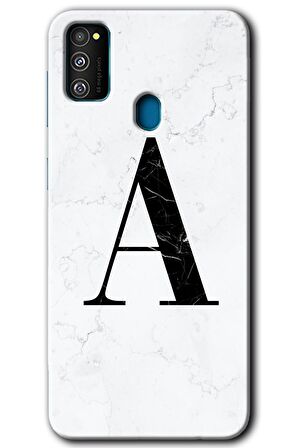 Galaxy M30s Kılıf HD Desen Baskılı Arka Kapak - Beyaz Mermer Desenli A Harfi 