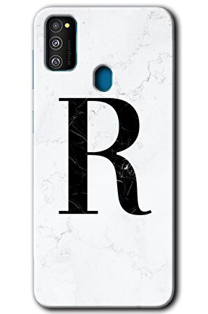 Galaxy M30s Kılıf HD Desen Baskılı Arka Kapak - Beyaz Mermer Desenli R Harfi 