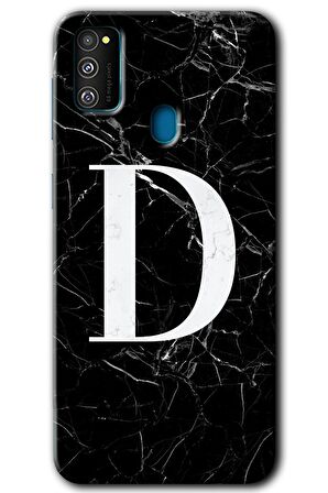 Galaxy M30s Kılıf HD Desen Baskılı Arka Kapak - Siyah Mermer Desenli D Harfi 