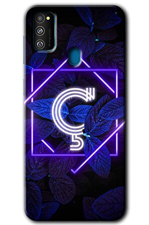 Galaxy M30s Kılıf HD Desen Baskılı Arka Kapak - Dark Neon Yaprak Ç Harfi 