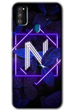 Galaxy M30s Kılıf HD Desen Baskılı Arka Kapak - Dark Neon Yaprak N Harfi 