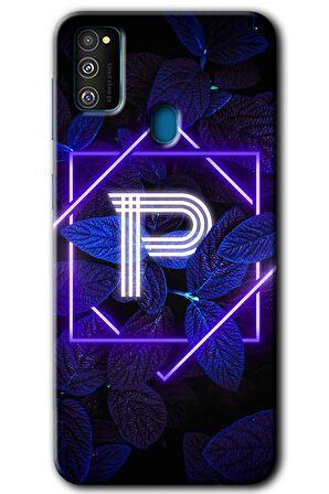Galaxy M30s Kılıf HD Desen Baskılı Arka Kapak - Dark Neon Yaprak P Harfi 
