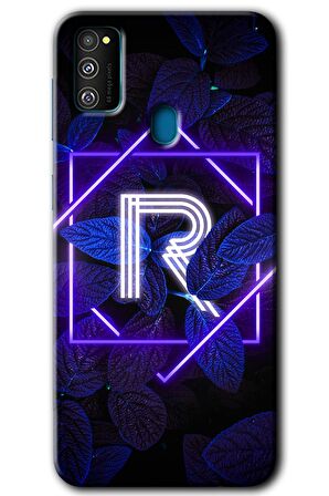 Galaxy M30s Kılıf HD Desen Baskılı Arka Kapak - Dark Neon Yaprak R Harfi 