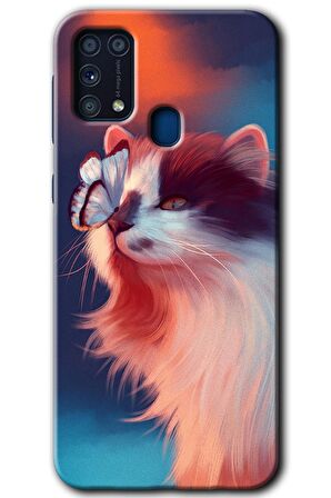 Galaxy M31 Kılıf HD Desen Baskılı Arka Kapak - Cat Butterfly 
