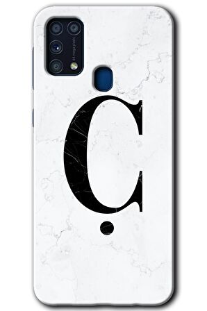 Galaxy M31 Kılıf HD Desen Baskılı Arka Kapak - Beyaz Mermer Desenli Ç Harfi 