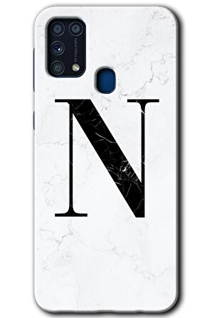 Galaxy M31 Kılıf HD Desen Baskılı Arka Kapak - Beyaz Mermer Desenli N Harfi 