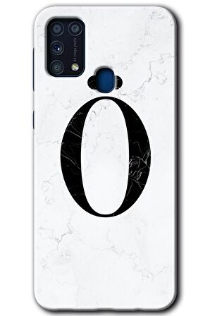 Galaxy M31 Kılıf HD Desen Baskılı Arka Kapak - Beyaz Mermer Desenli Ö Harfi 