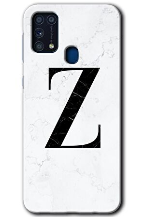 Galaxy M31 Kılıf HD Desen Baskılı Arka Kapak - Beyaz Mermer Desenli Z Harfi 