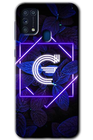 Galaxy M31 Kılıf HD Desen Baskılı Arka Kapak - Dark Neon Yaprak G Harfi 