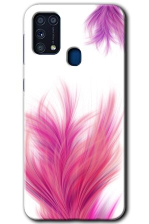 Galaxy M31 Kılıf HD Desen Baskılı Arka Kapak - Pembe Tüy 