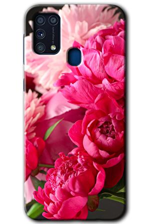 Galaxy M31 Kılıf HD Desen Baskılı Arka Kapak - Kırmızı Beyaz Gül 