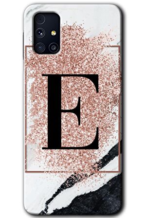Galaxy M31s Kılıf HD Desen Baskılı Arka Kapak - Pembe Mermer Desenli E Harfi 