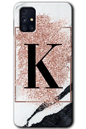 Galaxy M31s Kılıf HD Desen Baskılı Arka Kapak - Pembe Mermer Desenli K Harfi 