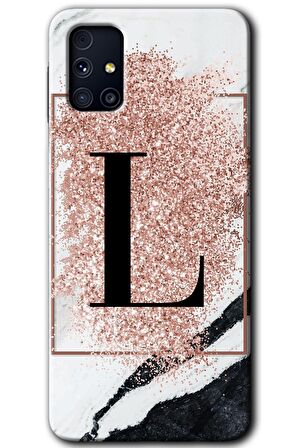 Galaxy M31s Kılıf HD Desen Baskılı Arka Kapak - Pembe Mermer Desenli L Harfi 