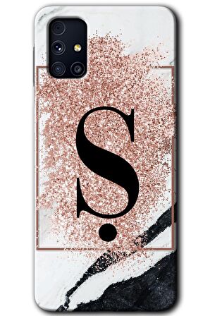 Galaxy M31s Kılıf HD Desen Baskılı Arka Kapak - Pembe Mermer Desenli Ş Harfi 