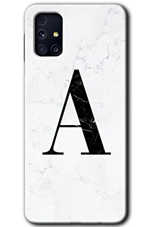 Galaxy M31s Kılıf HD Desen Baskılı Arka Kapak - Beyaz Mermer Desenli A Harfi 