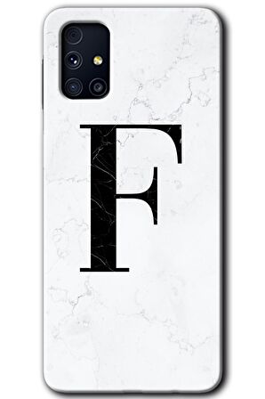 Galaxy M31s Kılıf HD Desen Baskılı Arka Kapak - Beyaz Mermer Desenli F Harfi 