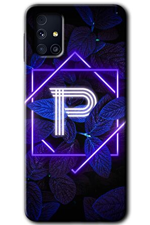 Galaxy M31s Kılıf HD Desen Baskılı Arka Kapak - Dark Neon Yaprak P Harfi 