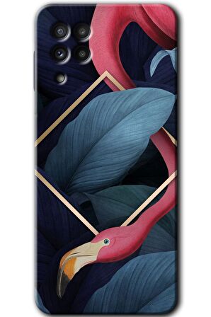 Galaxy M32 Kılıf HD Desen Baskılı Arka Kapak - Flamingo Yaprak 