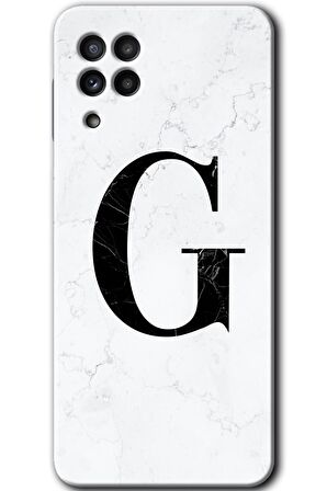 Galaxy M32 Kılıf HD Desen Baskılı Arka Kapak - Beyaz Mermer Desenli G Harfi 
