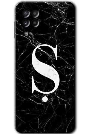 Galaxy M32 Kılıf HD Desen Baskılı Arka Kapak - Siyah Mermer Desenli Ş Harfi 