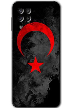 Galaxy M32 Kılıf HD Desen Baskılı Arka Kapak - Black Ayyıldız 