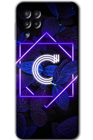 Galaxy M32 Kılıf HD Desen Baskılı Arka Kapak - Dark Neon Yaprak C Harfi 