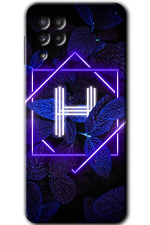Galaxy M32 Kılıf HD Desen Baskılı Arka Kapak - Dark Neon Yaprak H Harfi 