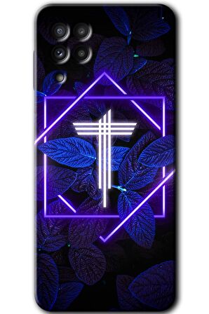 Galaxy M32 Kılıf HD Desen Baskılı Arka Kapak - Dark Neon Yaprak T Harfi 